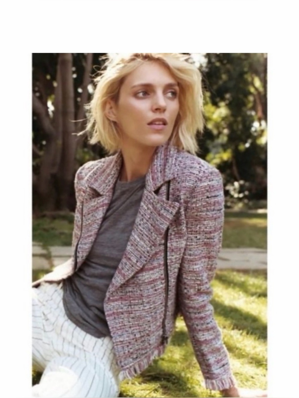 Cupcakes and Cashmere Pink Multi Boucle Tweed Asymmetric Moto Jacket Size M